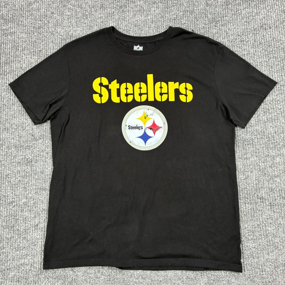 Pittsburgh Steelers NFL Team Apparel Mens L Black Logo Graphic T Shirt Casual